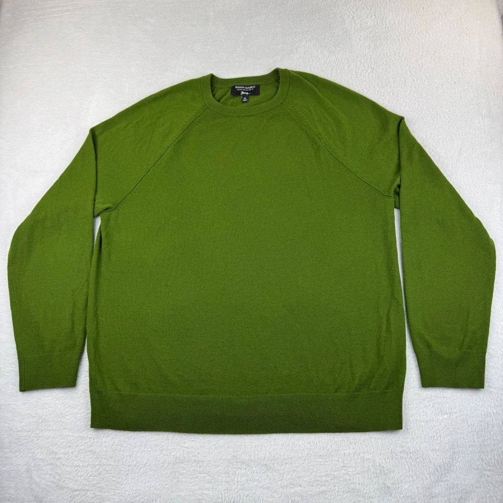 Banana Republic Sweater Mens XL Green Italian Merino Wool Crew Neck Raglan